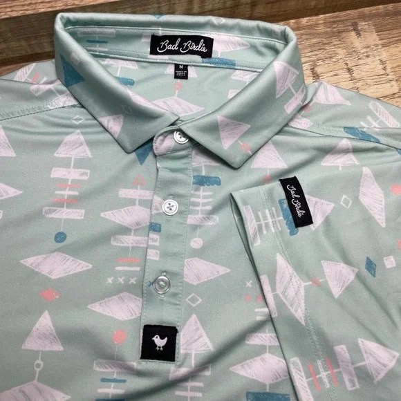 Bad Birdie Golf‎ Polo Shirt Mens Medium Novelty Print Golfing Athletic - Picture 2 of 6